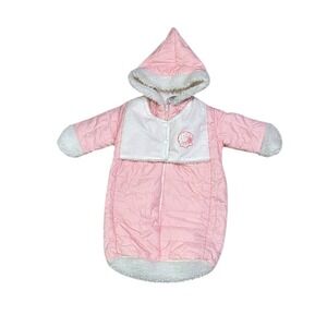 Vintage Clare Bell Pink Quilted Bunting Bag 6M‎ Sherpa Hood Enclosed Snowsuit